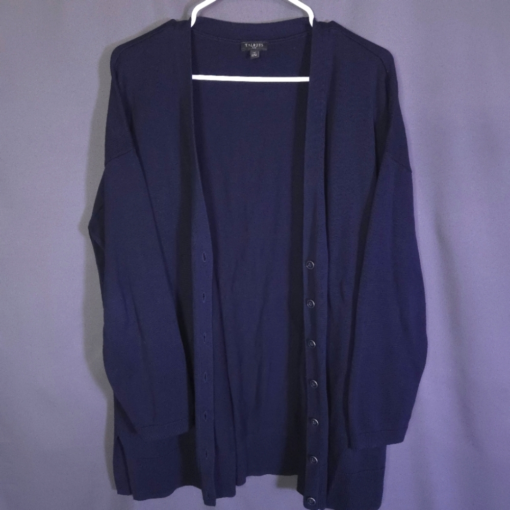 Talbots Button Down 3/4 Sleeve‎ Cardigan Navy Blue Size 1X Closet Staple